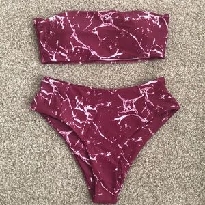 High Waisted Orchid Color Marble Swim Set